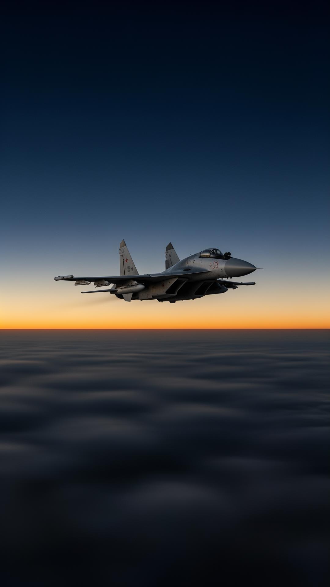 Multirole fighter jet at dusk
